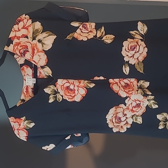 A New Day Floral Cap Sleeve Sheath Dress Black Rose Print Pullover V-Neck XS - Picture 9 of 16